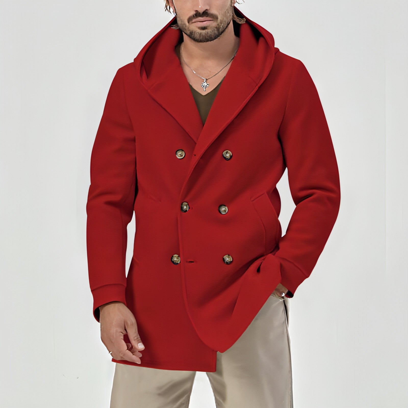 Main A1. Hooded Double-breasted Casual Mid-length Trench Coat image