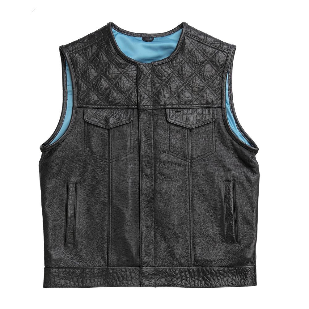 Auction 012 leather jacket in size L featuring crocodile embossed accents and a stylish design.