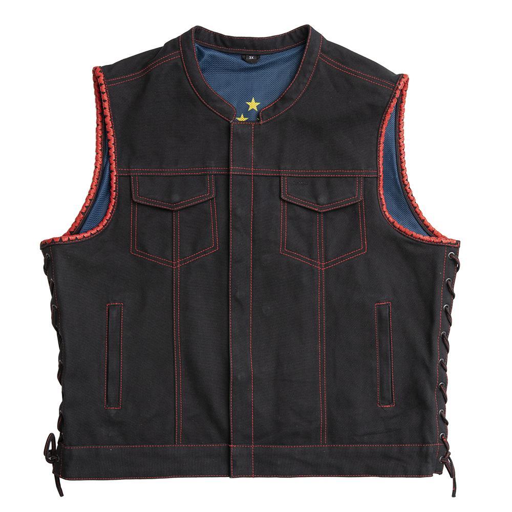 Auction 015 SIZE 3XL jacket in black canvas with red stitching and multiple pockets.