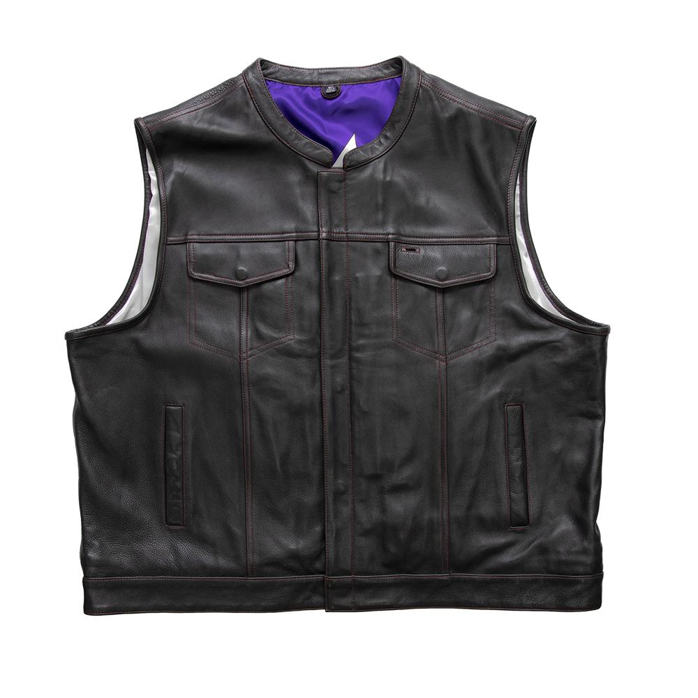 Auction 017 jacket in size 8XL made from Diamond Naked Cowhide, featuring red stitching and multiple pockets.