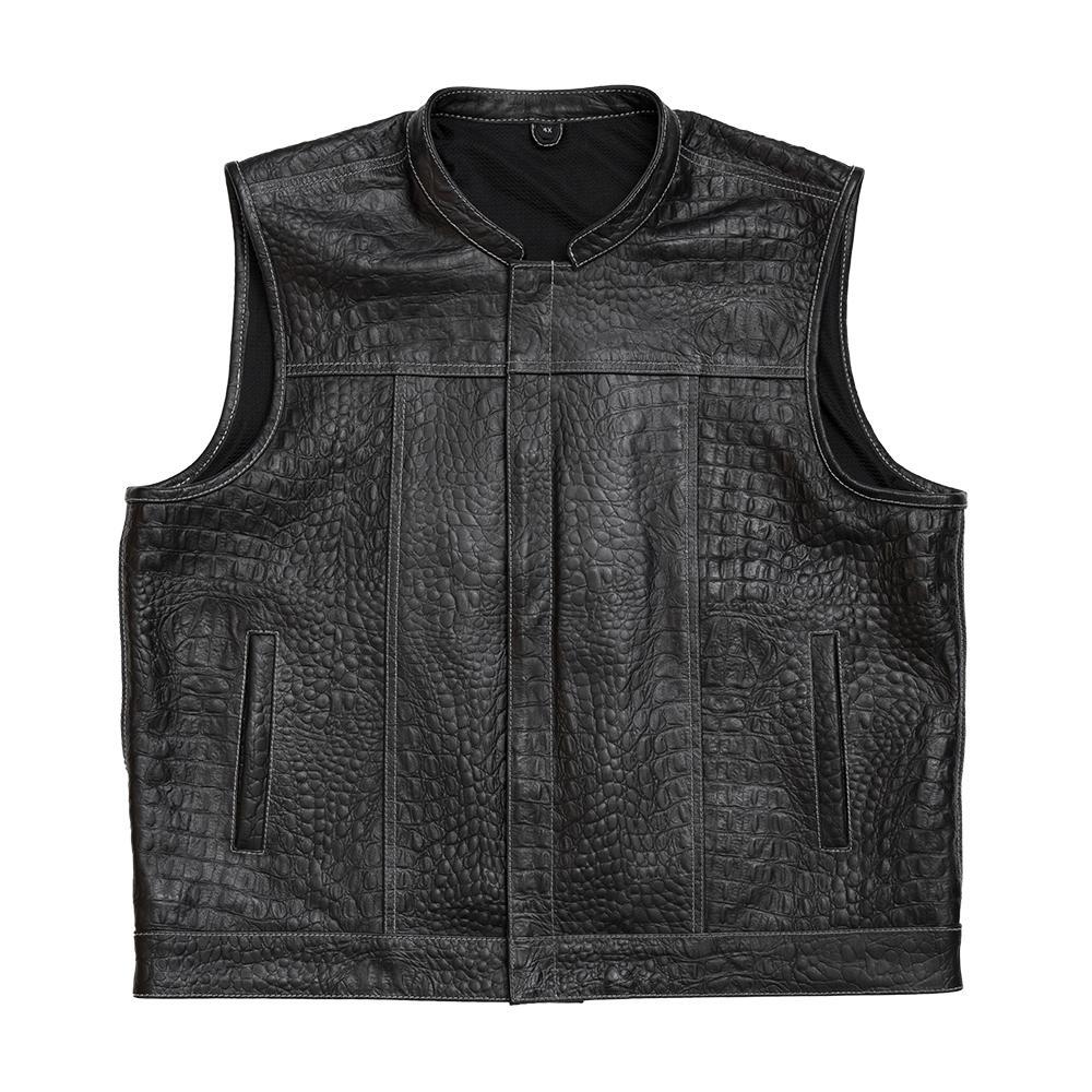 Auction 030 leather jacket in size 4XL, featuring crocodile embossed design and multiple pockets.