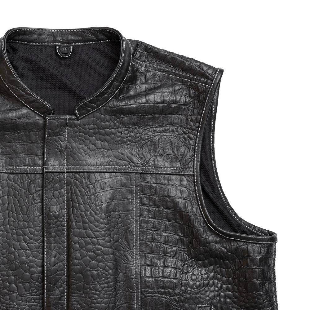 Auction 030 leather jacket in size 4XL, featuring crocodile embossed design and multiple pockets.