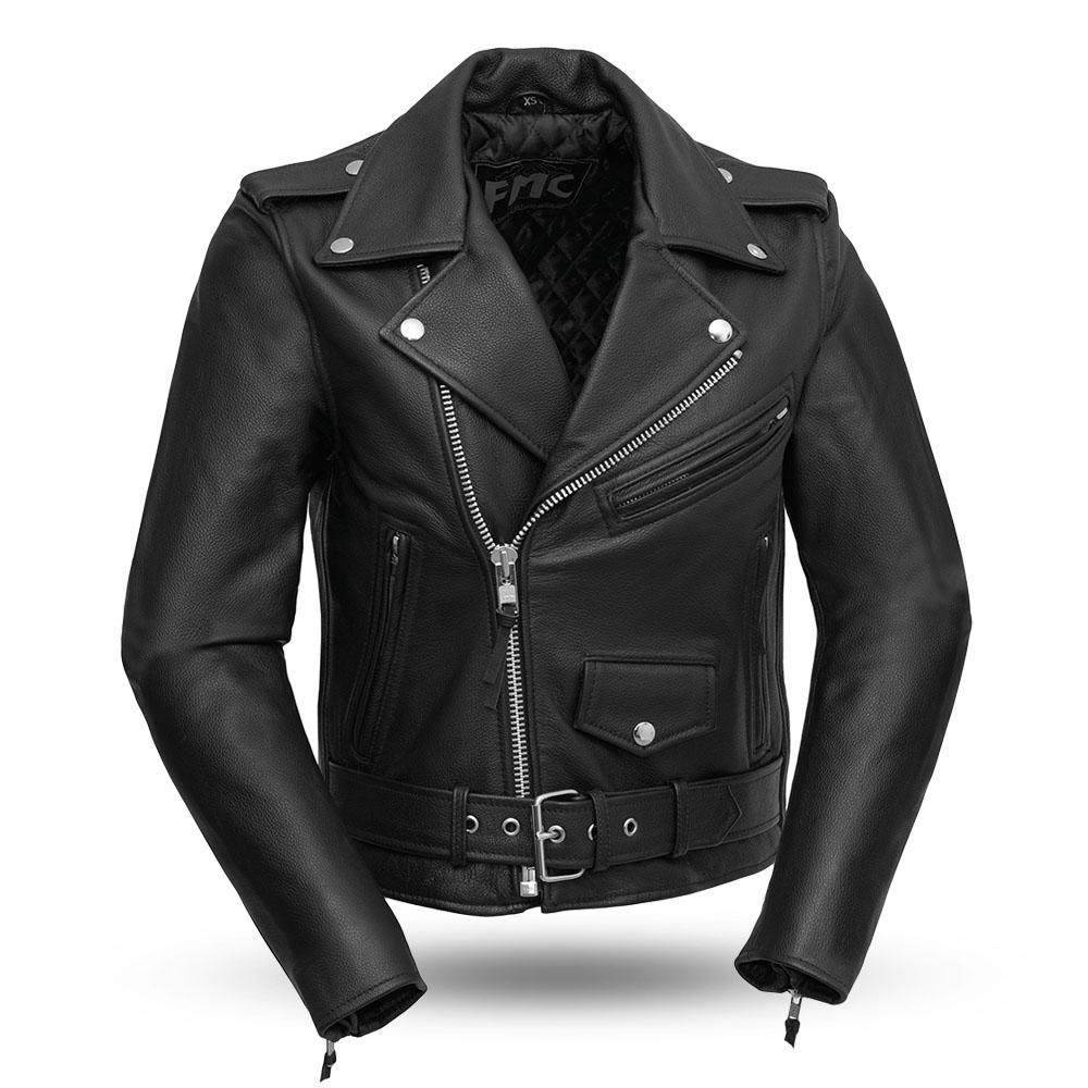 Bikerlicious Women's Leather Motorcycle Jacket showcasing premium milled hide leather with a classic cut and adjustable waist belt.