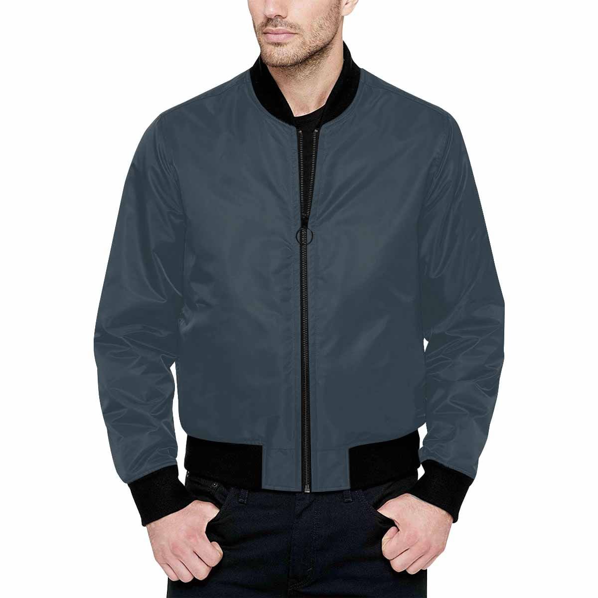 Men's Bomber Jacket in Charcoal Black, featuring a lightweight design, zipper closure, and two self-fabric pockets.