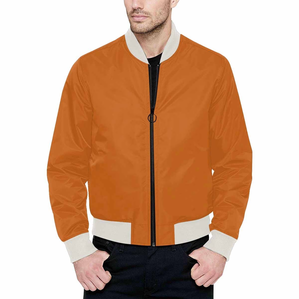 Cinnamon Brown Bomber Jacket for Men, featuring a relaxed fit, zipper closure, and two self-fabric pockets, perfect for casual and active wear.
