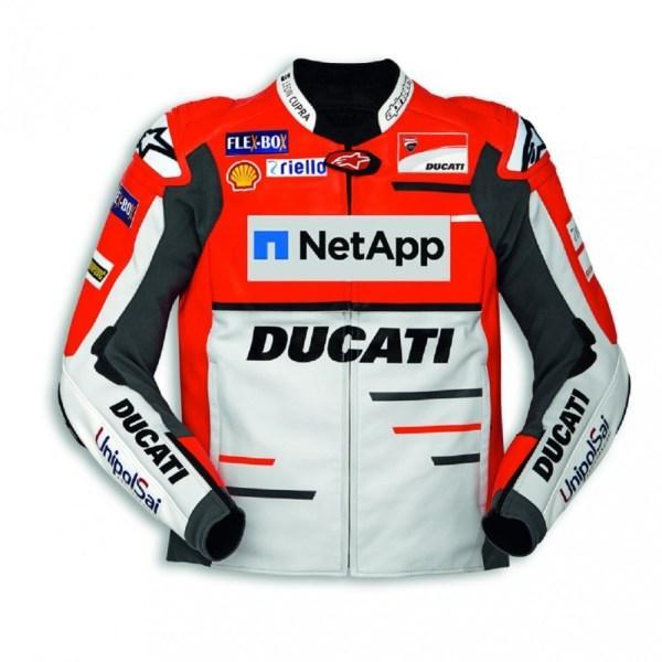 Ducati Corse Alpinestars Team 18 Leather MotoGP Jacket showcasing premium cowhide leather, CE armor, and reflective stripes for visibility.