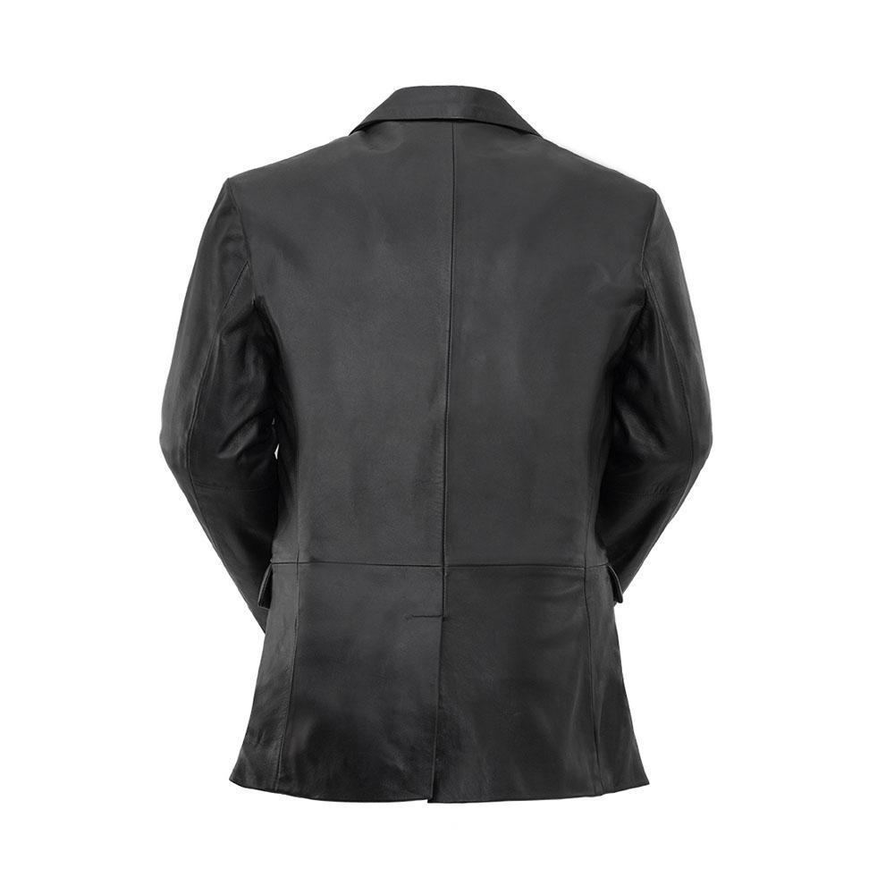 Esquire lambskin blazer showcasing its luxurious leather, slim fit, and multiple pockets.