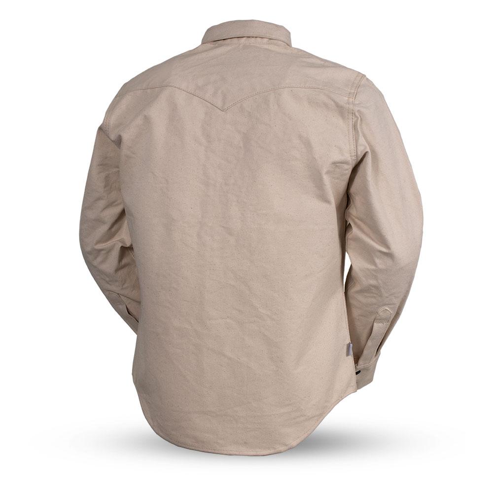 Forsyth Men's Motorcycle 20oz Canvas Shirt featuring a classic collar, button snaps, and western-style back detail.