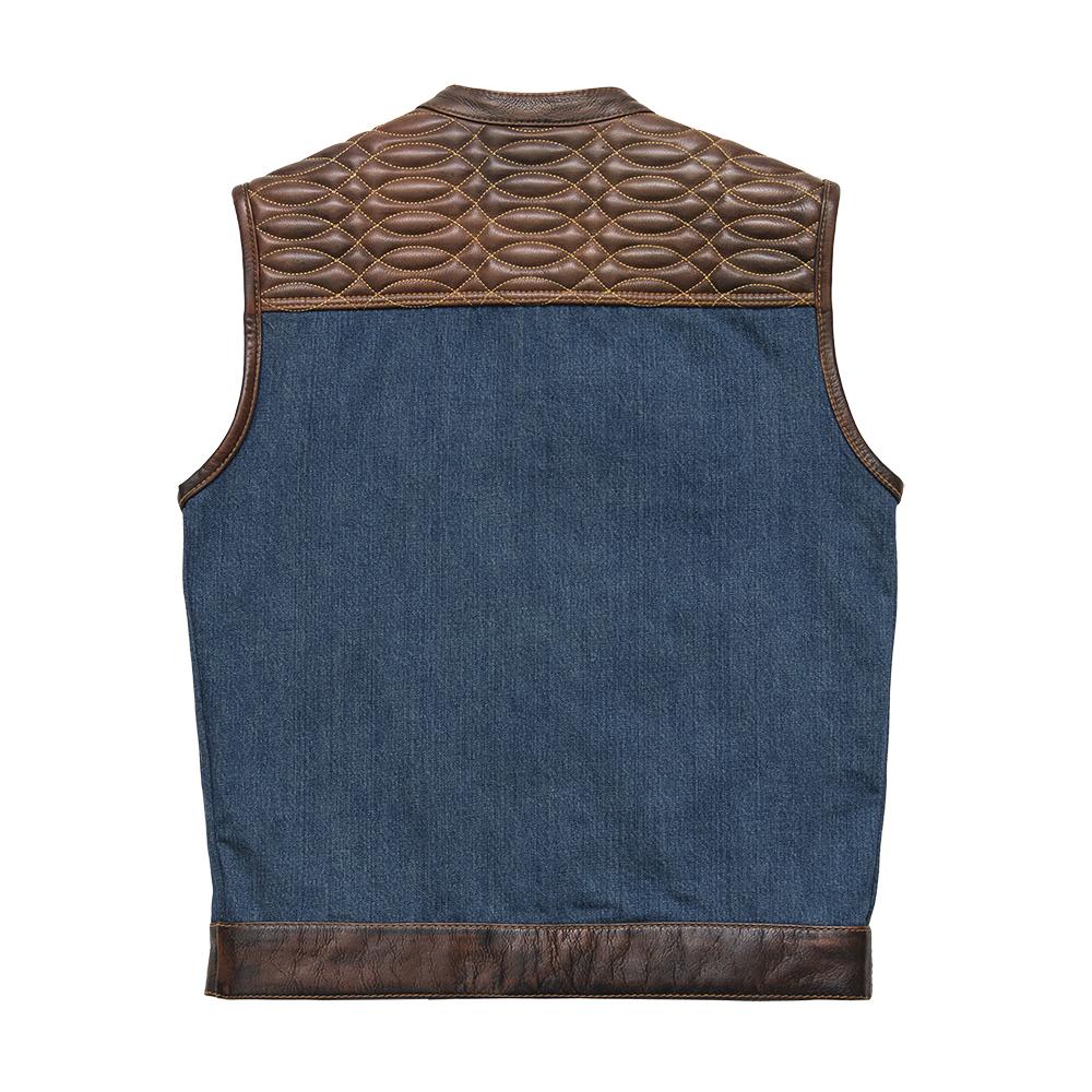 Havana Men's Club Style Motorcycle Vest featuring leather and denim with quilted texture.