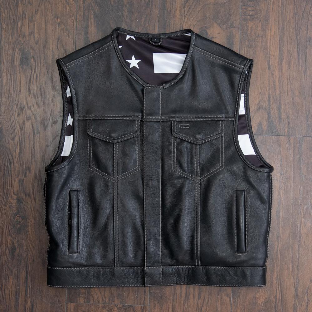 Large Leather Black and White US Flag with a 3-panel design, showcasing a modern twist on the traditional American flag.