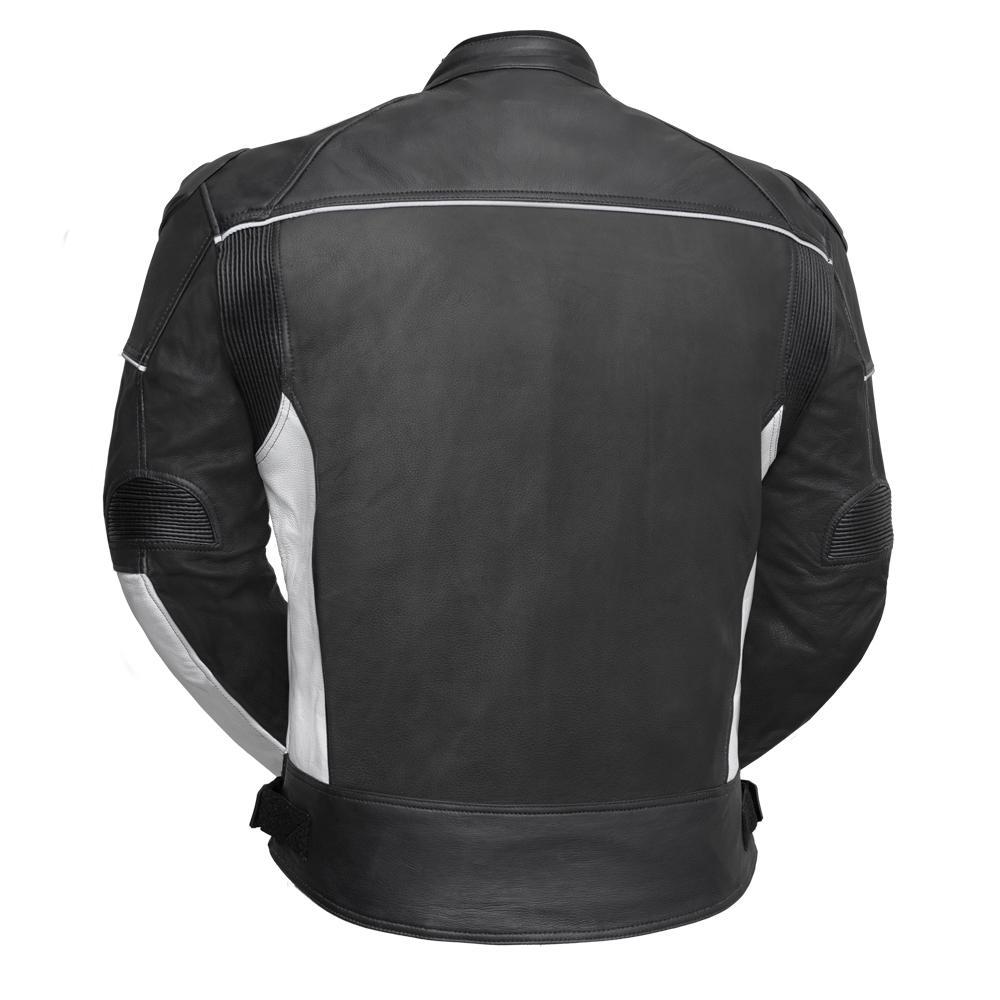 A stylish Leather Racing Jacket made from premium cowhide leather, featuring perforated design and protective elements.