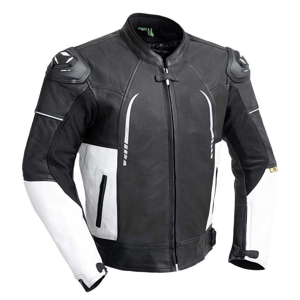 A stylish Leather Racing Jacket made from premium cowhide leather, featuring perforated design and protective elements.