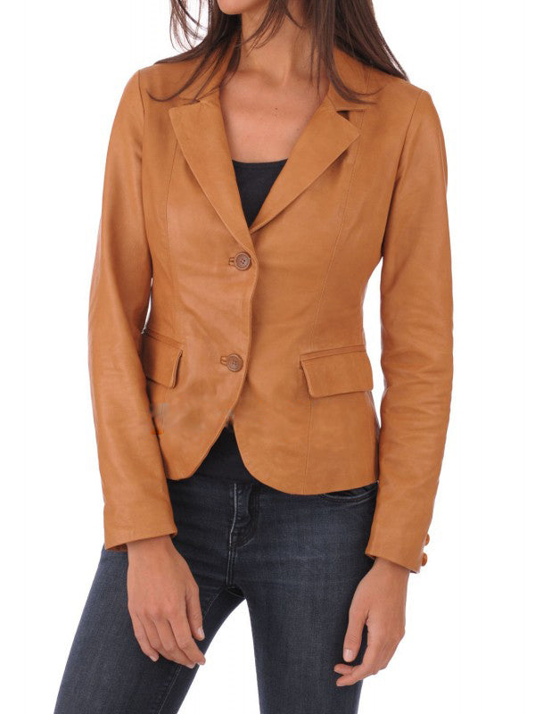 Leathers Women's Real Lambskin Leather Blazer BW086 featuring high-quality leather, satin lining, and stylish design.