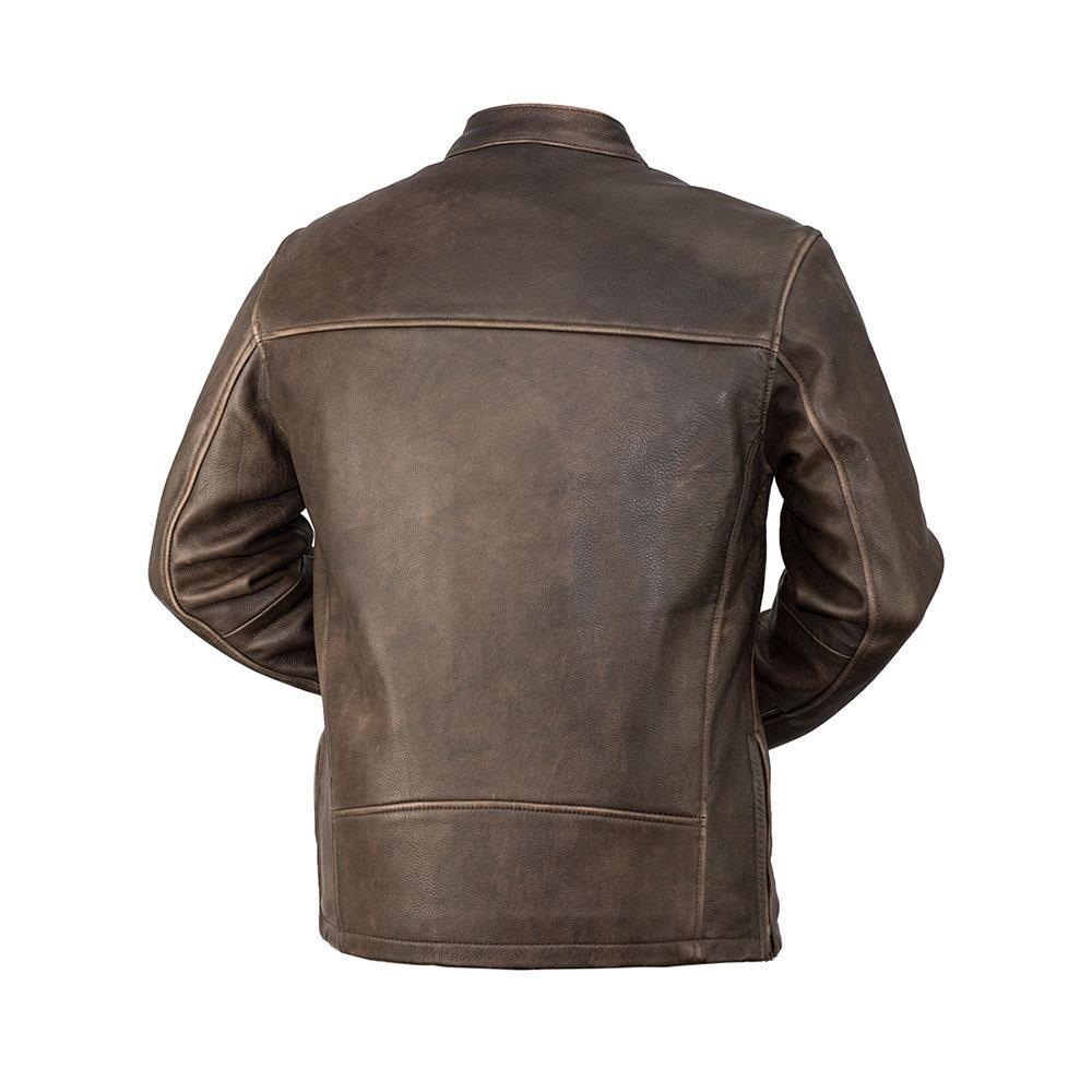 Maine Men's Leather Jacket in distressed antique cowhide, featuring a classic fit and multiple pockets.