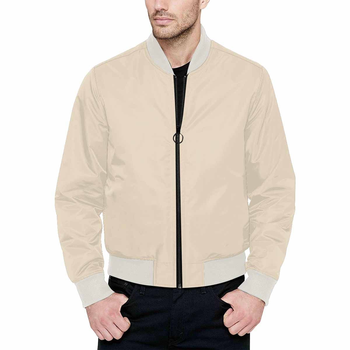 Men's Champagne Beige Bomber Jacket featuring a quilted lining and personalized print design.