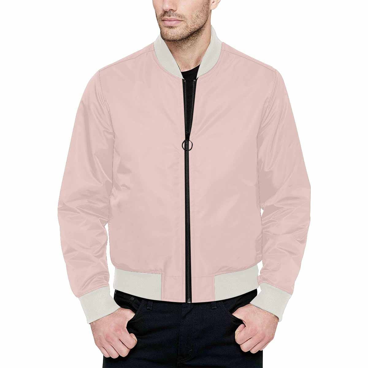 Men's Scallop Seashell Pink Bomber Jacket with quilted lining and zipper closure, featuring a unique seashell print.