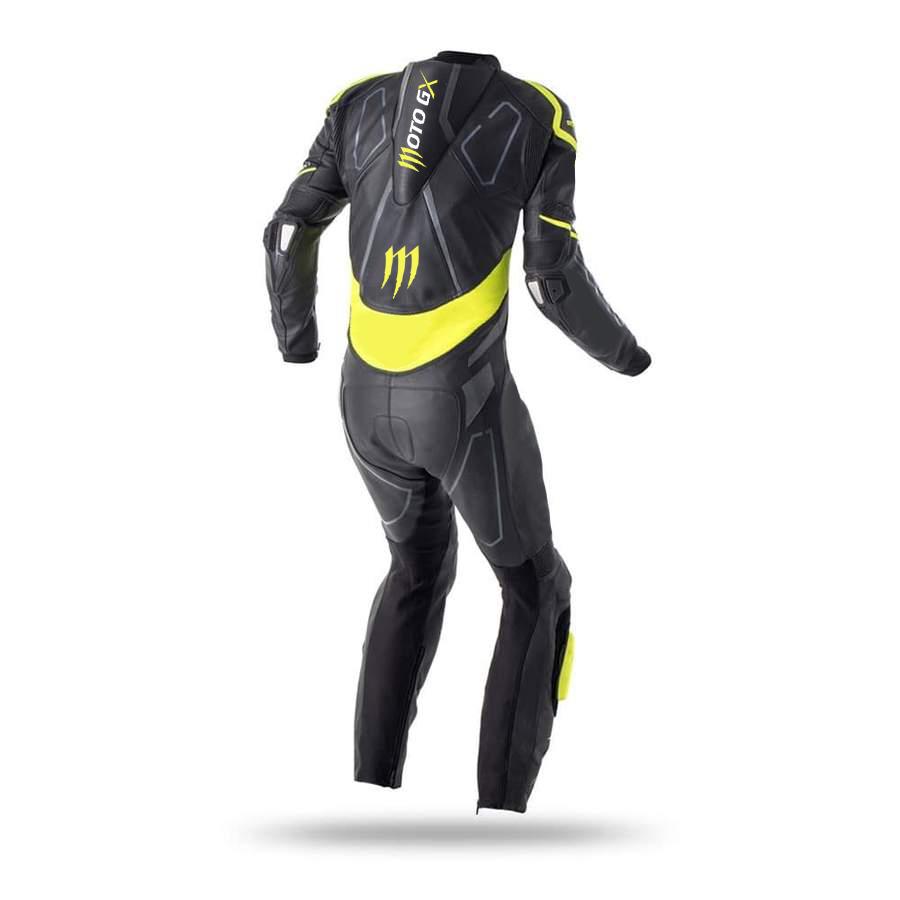 Missile Men's Motorcycle Suit made from premium full-grain cowhide leather, featuring CE approved armor and aerodynamic design for optimal protection.