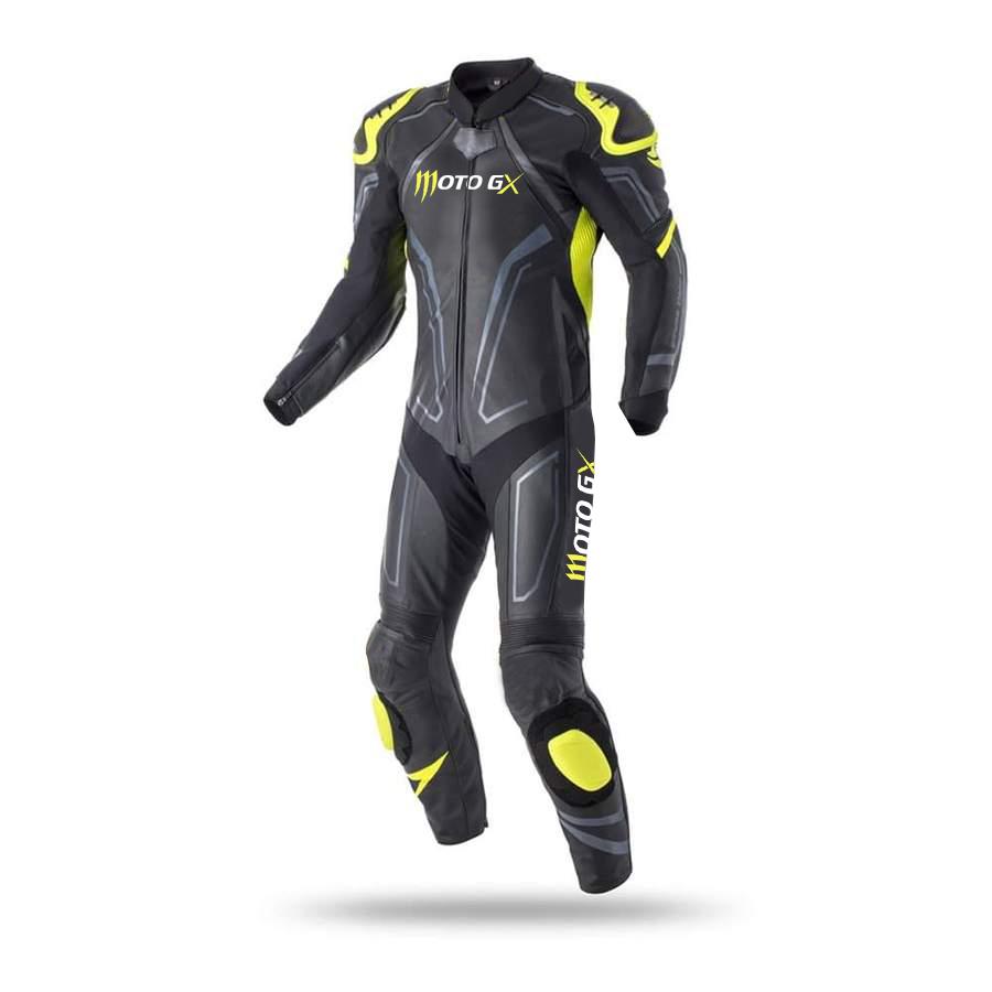 Missile Men's Motorcycle Suit made from premium full-grain cowhide leather, featuring CE approved armor and aerodynamic design for optimal protection.