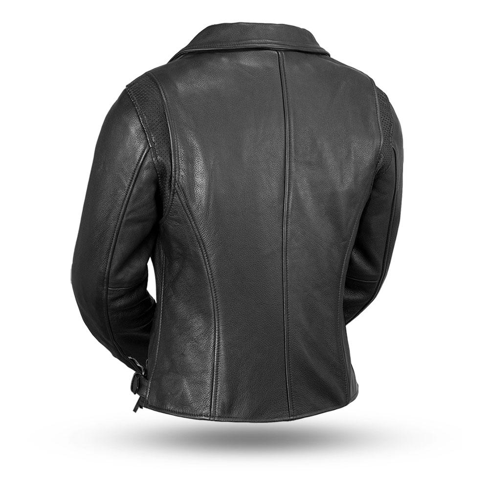 Monte Carlo Women's Classic Leather Jacket made from premium naked cowhide, featuring asymmetrical zipper and multiple pockets.