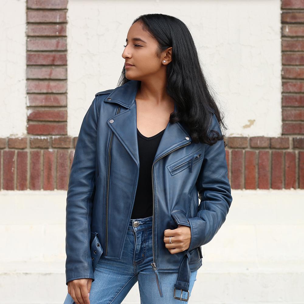 Rockstar Women's Fashion Leather Jacket in black, featuring a classic biker design with zippered pockets and lambskin leather material.