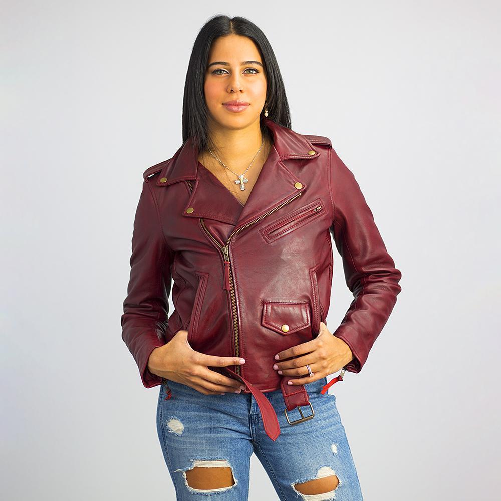 Rockstar Women's Fashion Leather Jacket in black, featuring a classic biker design with zippered pockets and lambskin leather material.