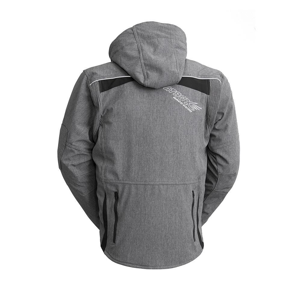 Soft-Shell Touring Jacket featuring breathable fabric, removable hood, and reflective designs for safety.