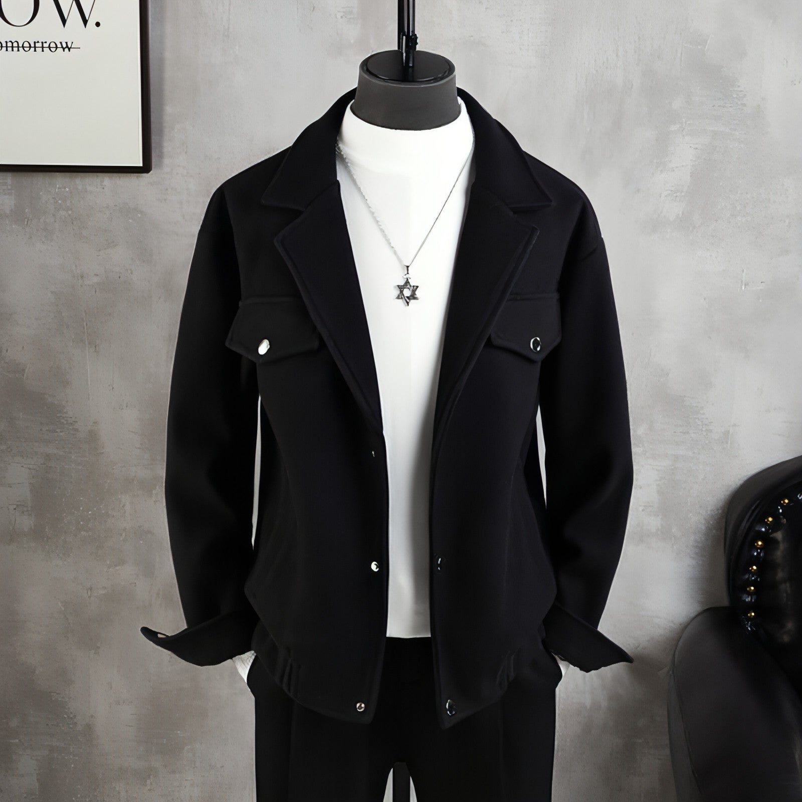 Main Suit Collar Woolen Jacket Coat Men's Thickened Casual Loose image
