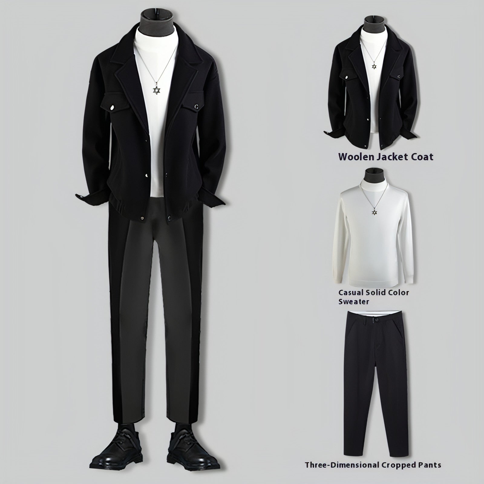 Men's Suit Collar Woolen Jacket Coat in thickened wool, showcasing a stylish design suitable for casual and semi-formal occasions.