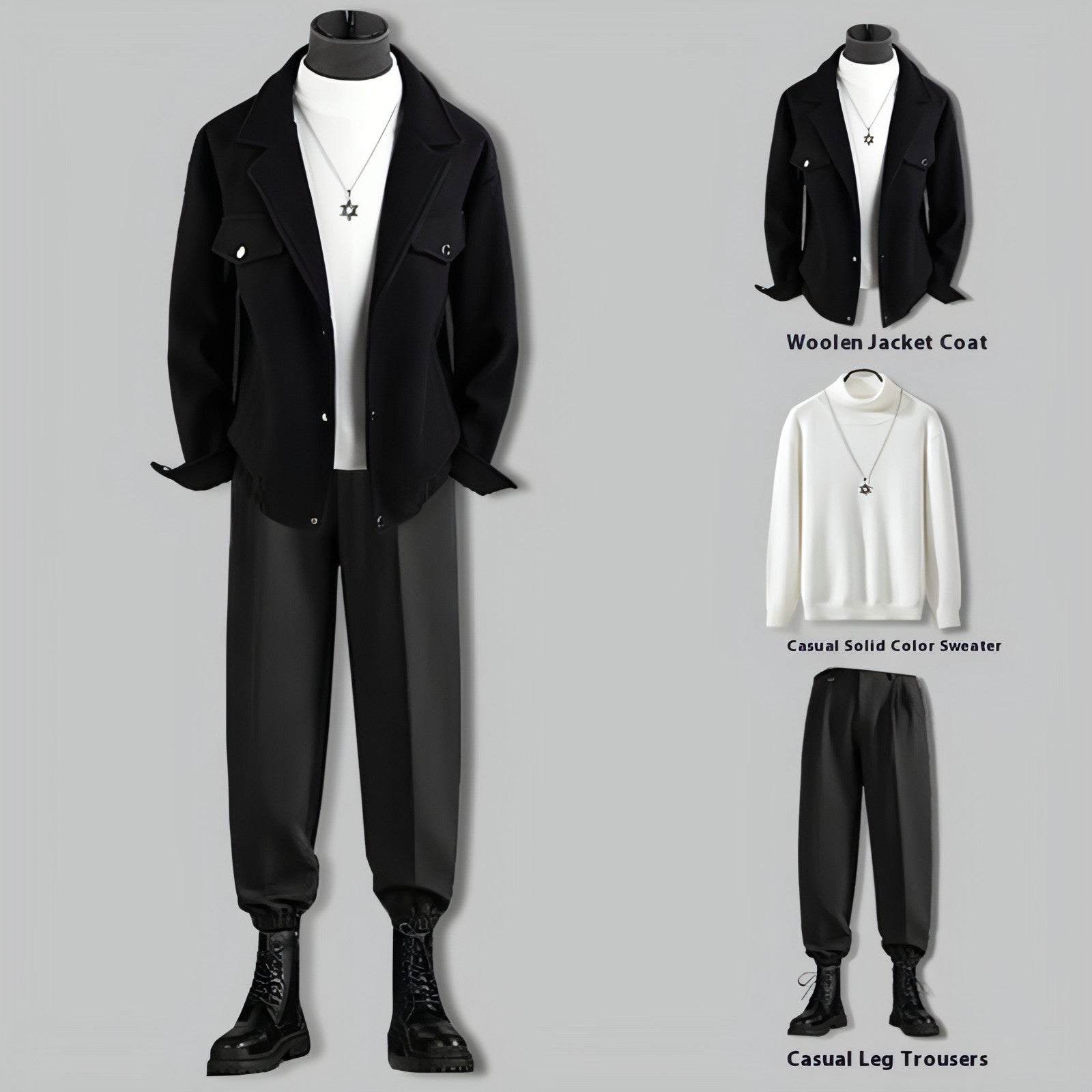 Men's Suit Collar Woolen Jacket Coat in thickened wool, showcasing a stylish design suitable for casual and semi-formal occasions.