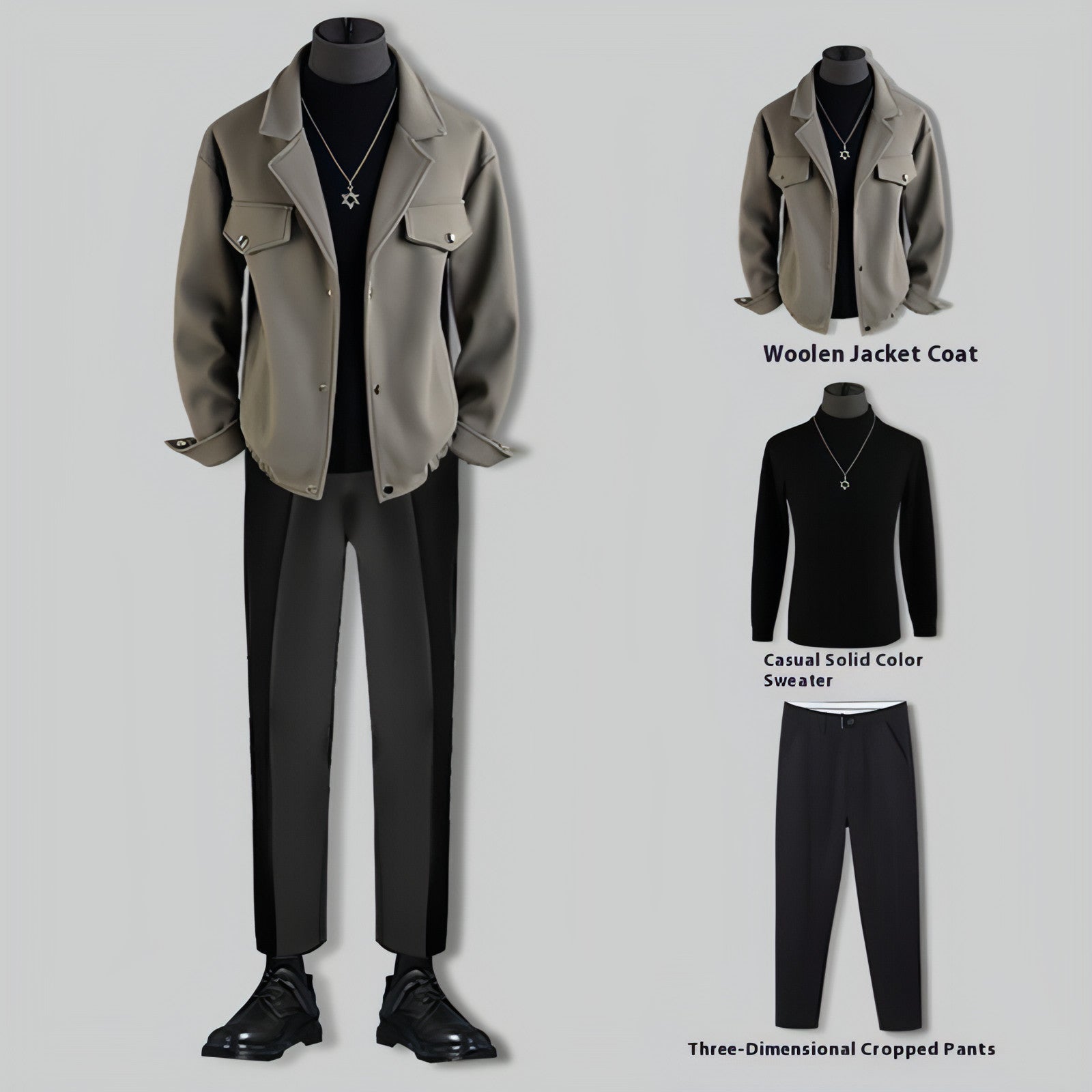 Men's Suit Collar Woolen Jacket Coat in thickened wool, showcasing a stylish design suitable for casual and semi-formal occasions.