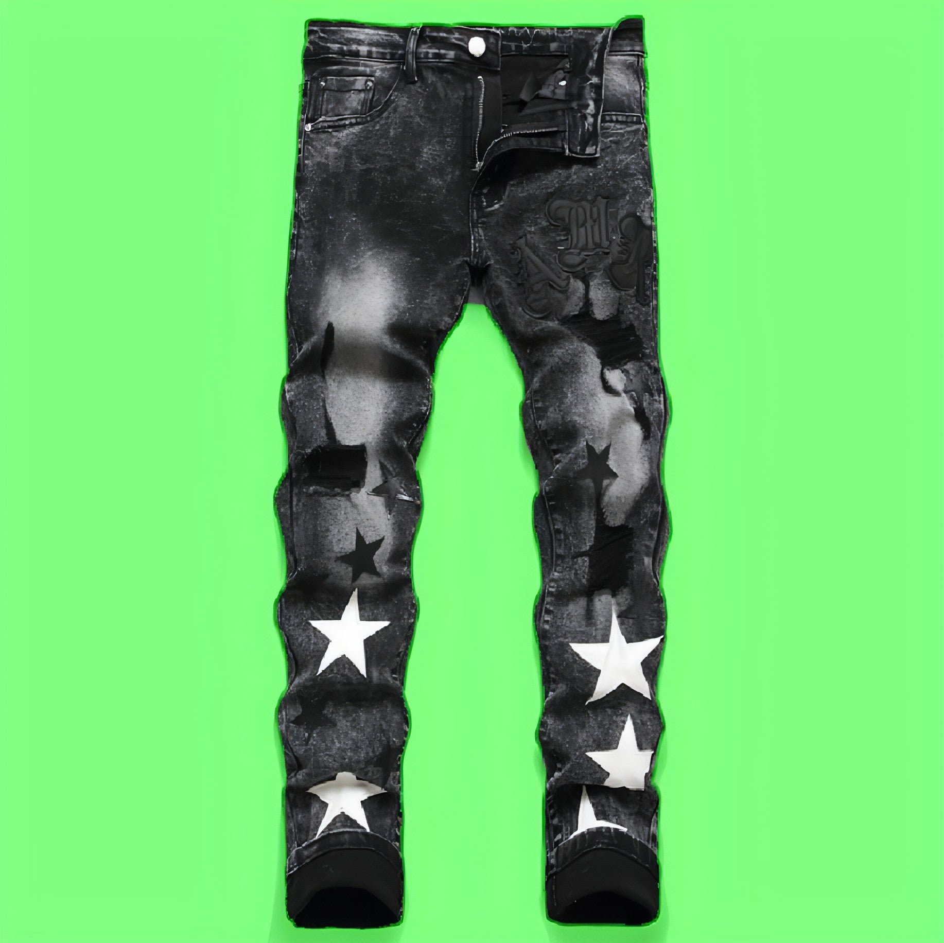 Main Punk Men's Jeans Hole Embroidery Five-pointed Star image