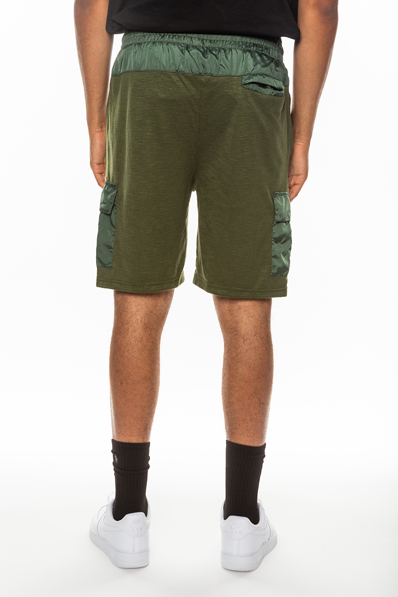 Light Weight Slub Shorts featuring an elastic waist and drawstring, made from 80% cotton and 20% spandex, with a single back pocket.