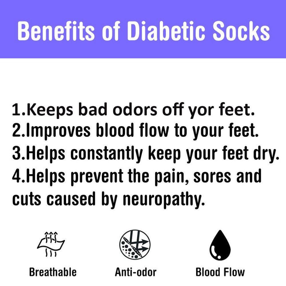 6 pairs of unisex diabetic crew socks in various colors, showcasing their soft texture and loose fit design for optimal comfort.
