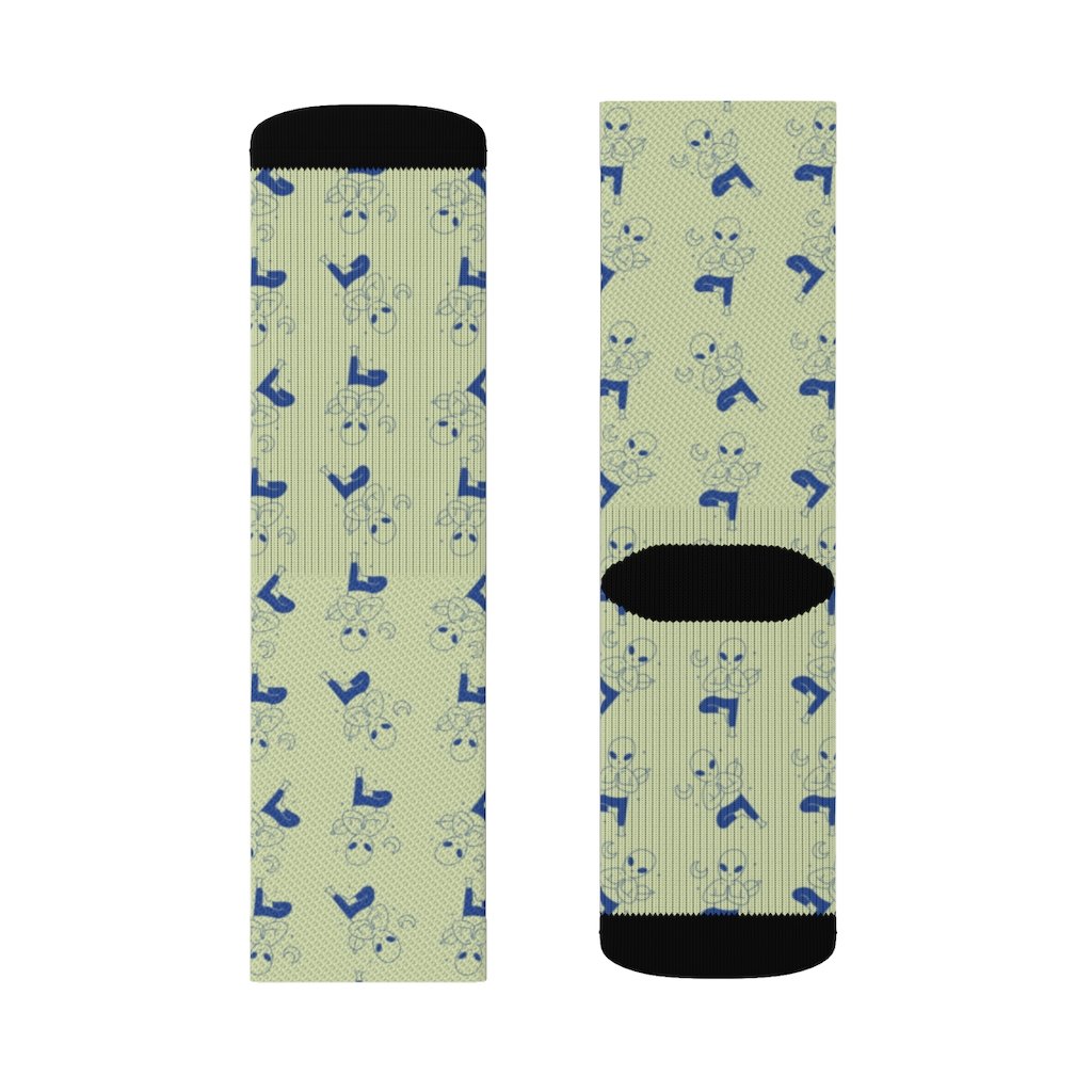 A pair of stylish Alien Yoga Socks featuring a unique alien print, designed for comfort and style.