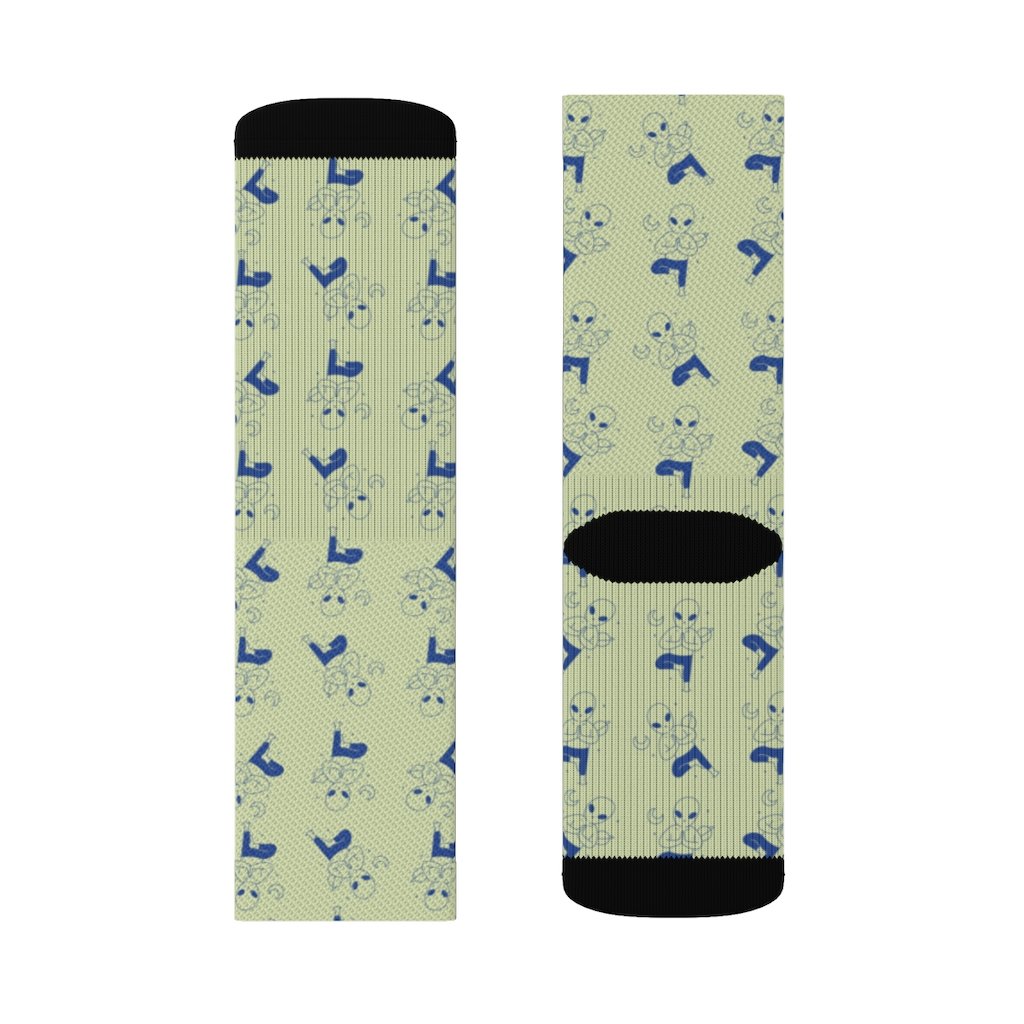 A pair of stylish Alien Yoga Socks featuring a unique alien print, designed for comfort and style.