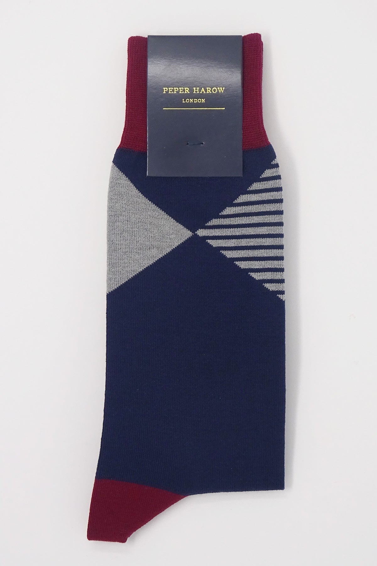 Big Diamond Men's Socks in navy featuring a grey diamond pattern, made from luxurious Mercerised Egyptian cotton.