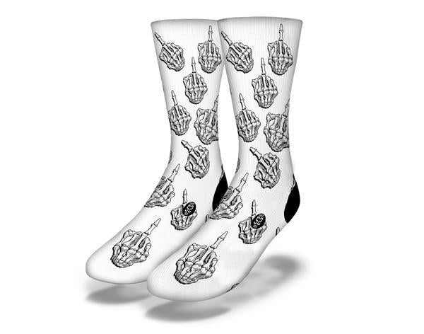 BIRDS & BONES Funny Halloween Socks featuring whimsical bird and bone designs, perfect for Halloween costumes and gag gifts.