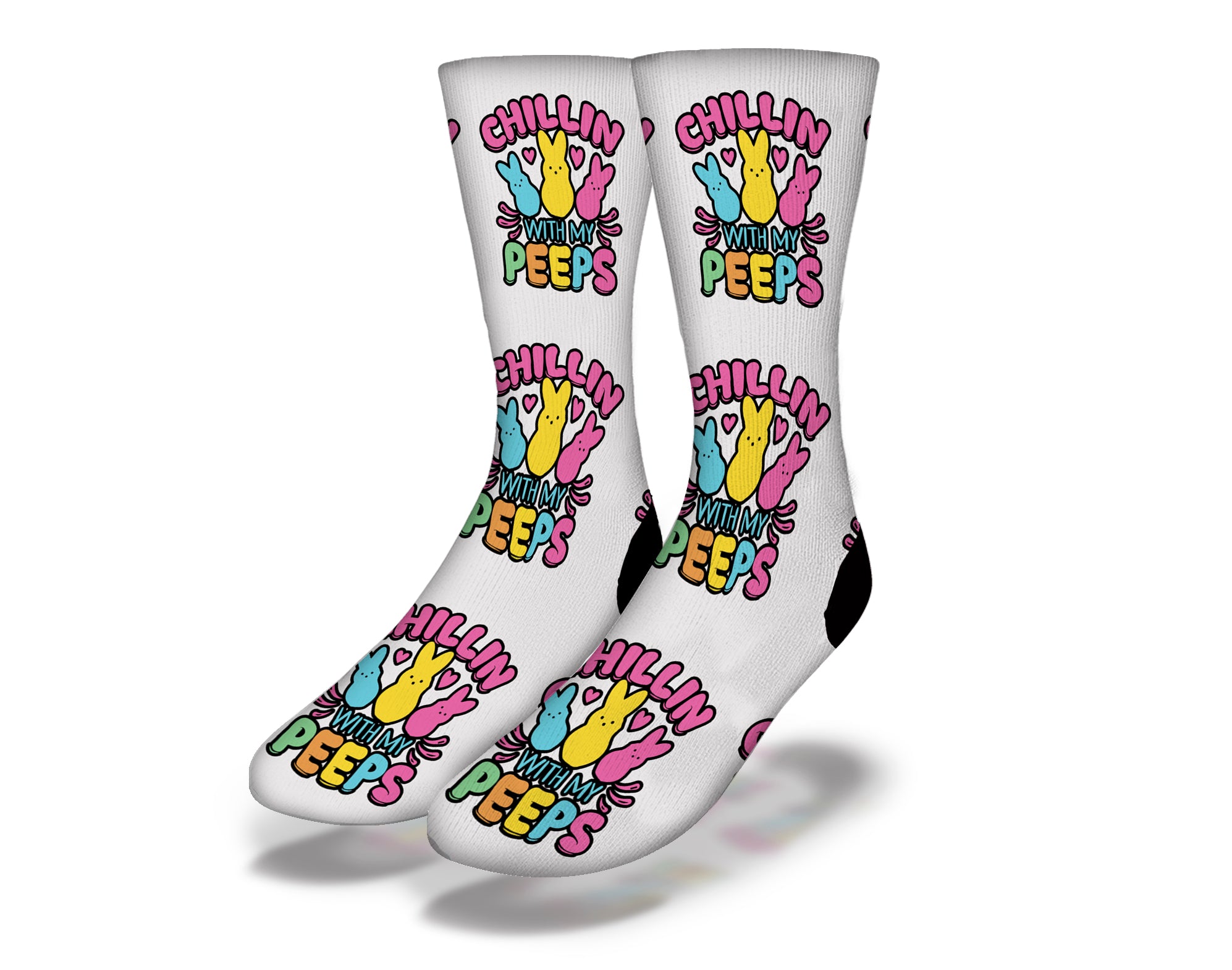 Cute grey Easter socks with playful peep design, perfect for festive celebrations.