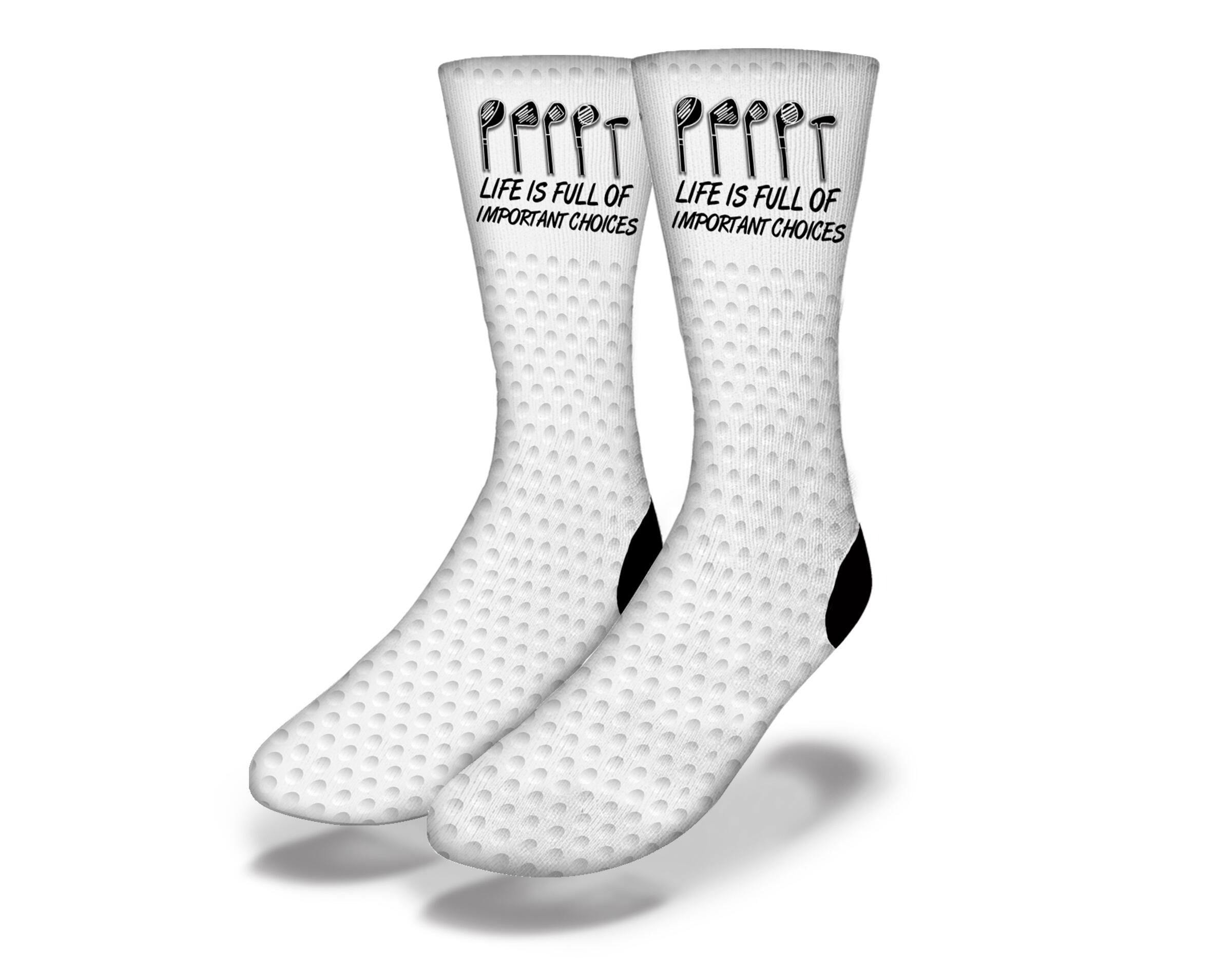 A pair of CHOICES CHOICES Funny Golf Socks featuring vibrant colors and humorous designs, perfect for golf enthusiasts.