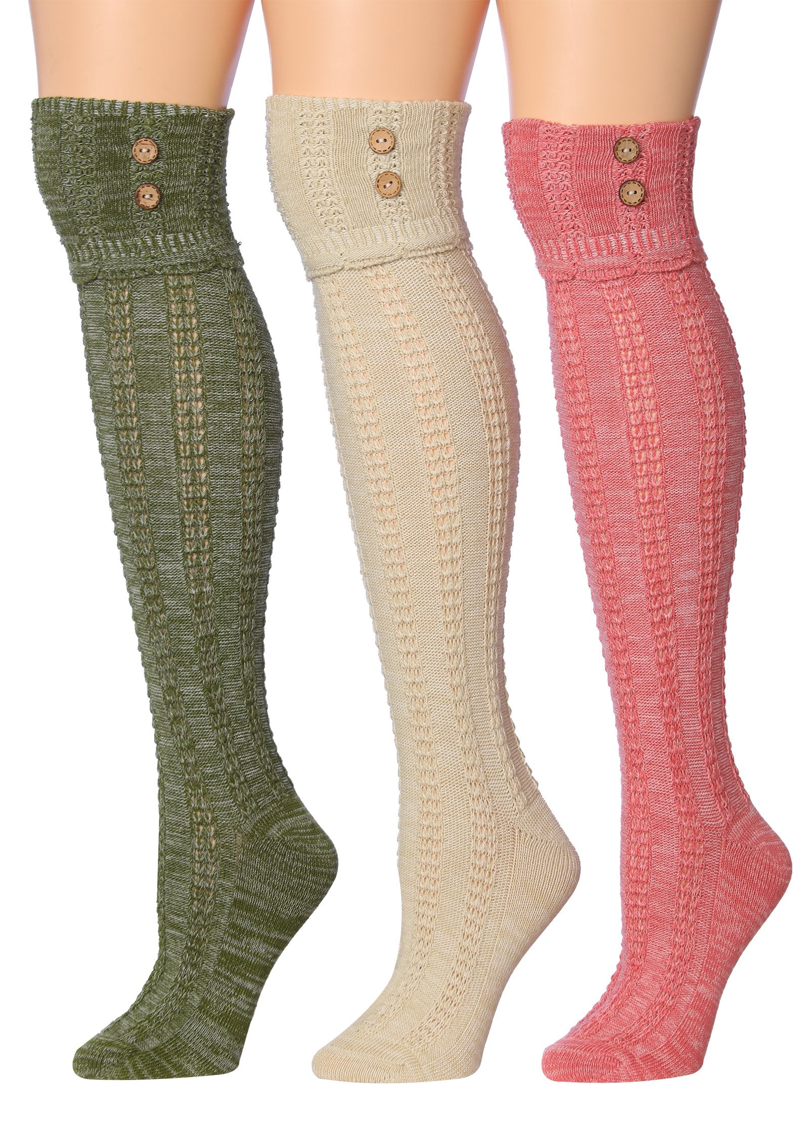 Tipi Toe Women's 3-Pairs Winter Warm Knee High Socks in assorted colors, showcasing their soft cotton-blend fabric and knee-high design.