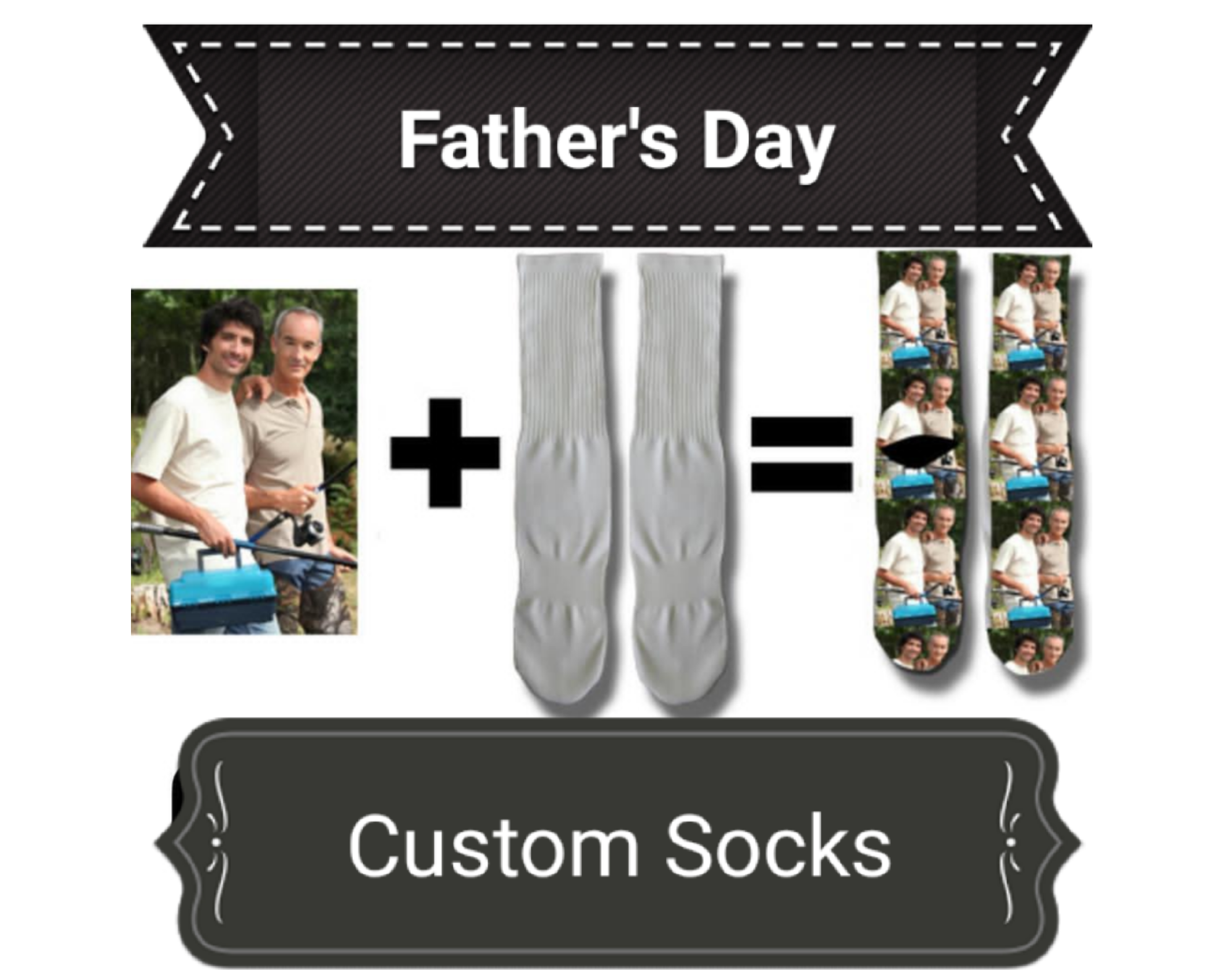 Custom Father's Day Socks featuring personalized images on both sides, showcasing vibrant colors and unique designs.