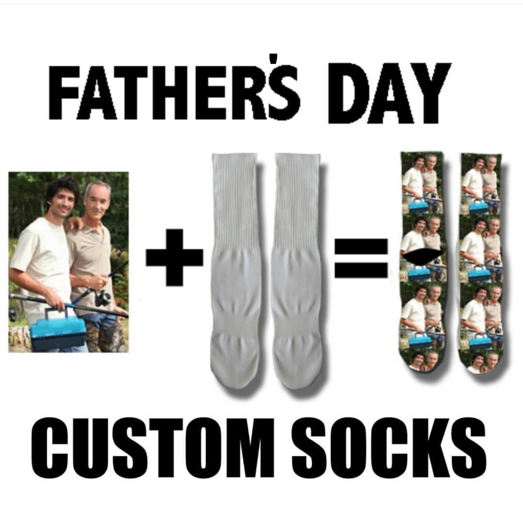Custom Father's Day Socks featuring personalized images on both sides, showcasing vibrant colors and unique designs.