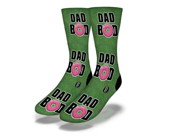 DAD BOD ON THE GREEN funny dad socks featuring a playful golf-themed design, perfect for fathers who love humor and comfort.