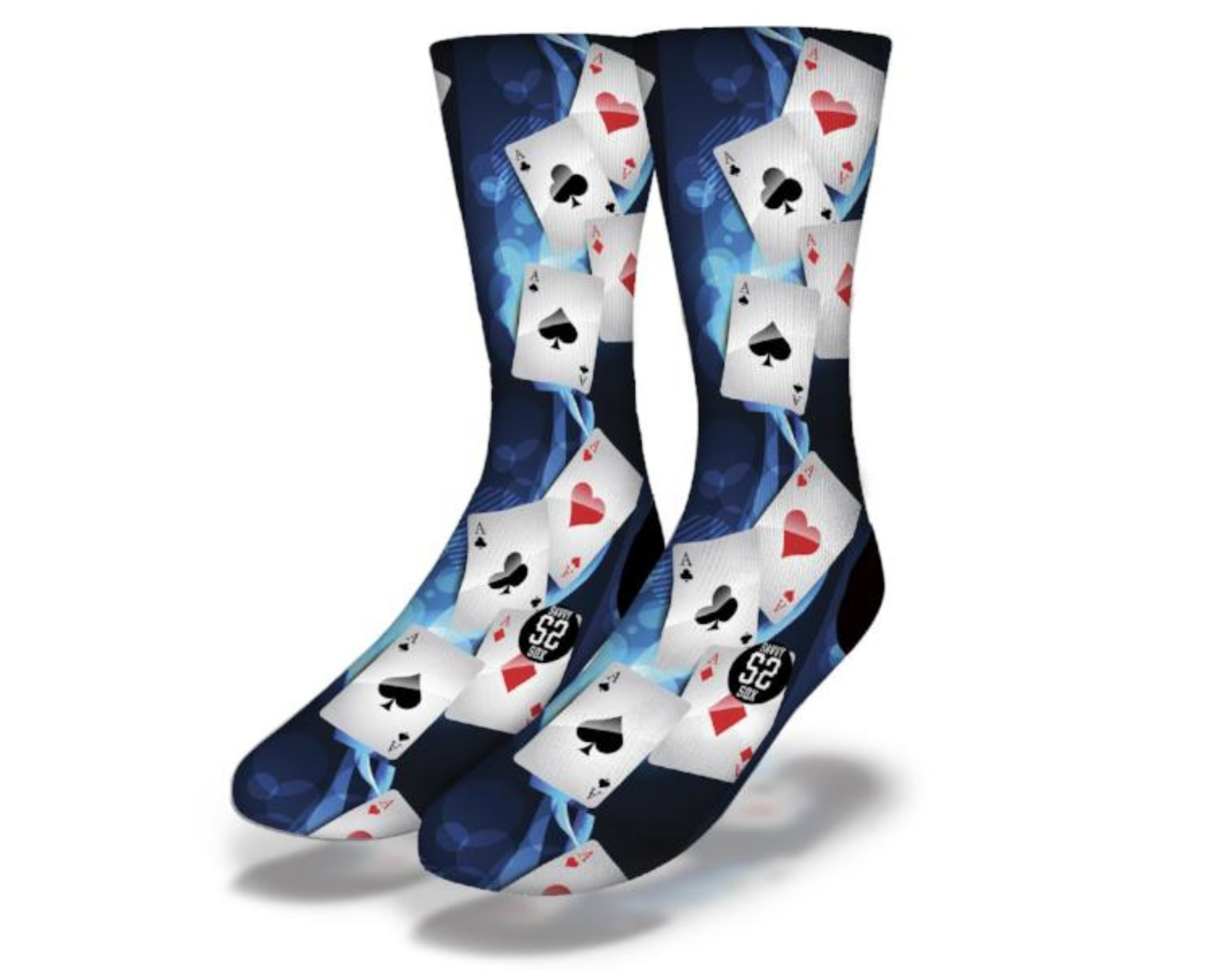 A pair of FLYING ACES Fun Casino Themed Socks featuring playful casino designs, perfect for game nights and poker enthusiasts.