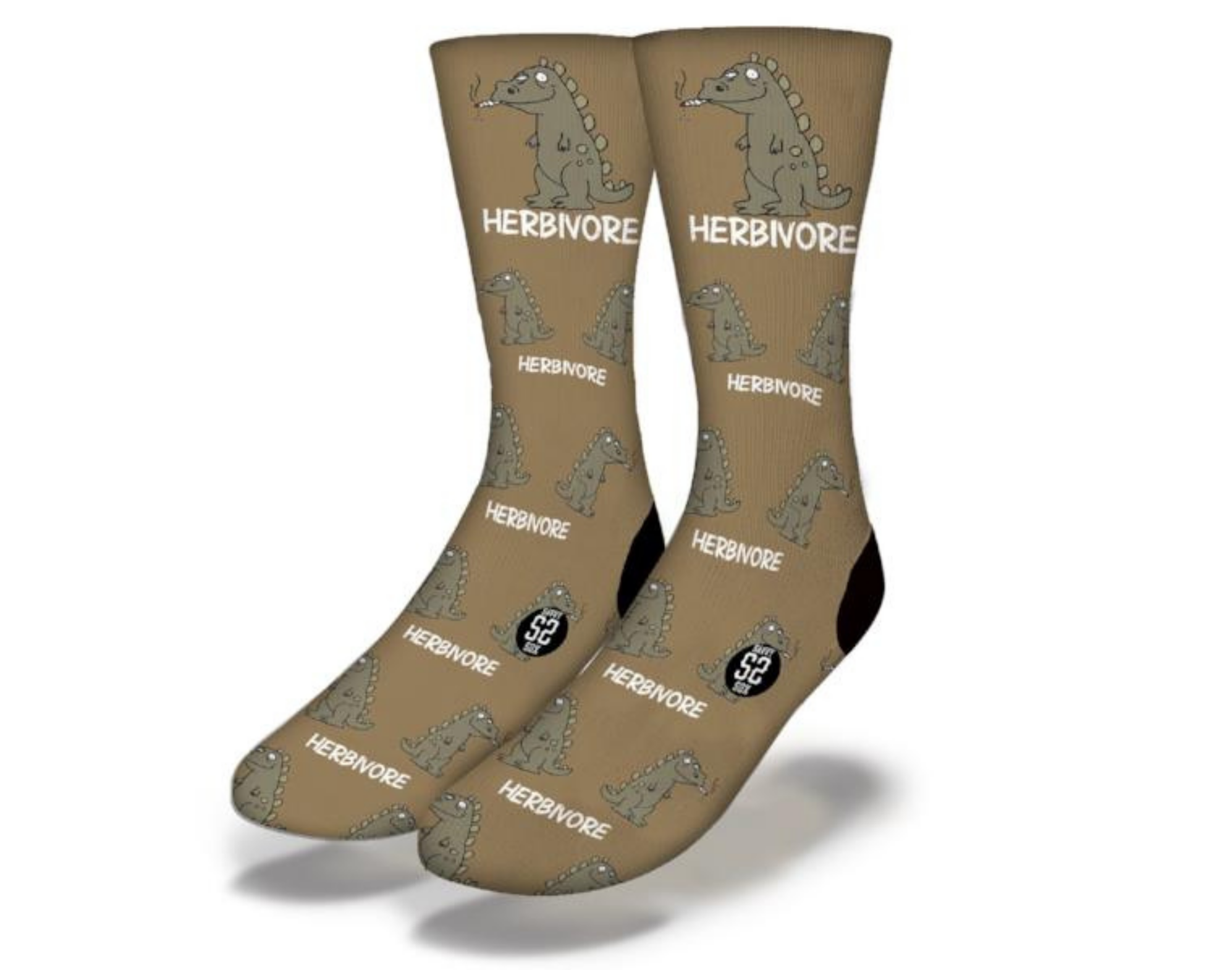 HERBIVORE STONER DINO Funny Weed Socks featuring playful dinosaur design with cannabis elements, perfect for stoners.