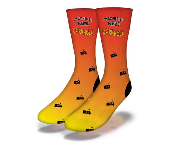 A stylish gradient design featuring the phrase 'I'd Rather Be Playing Cornhole', perfect for cornhole enthusiasts.