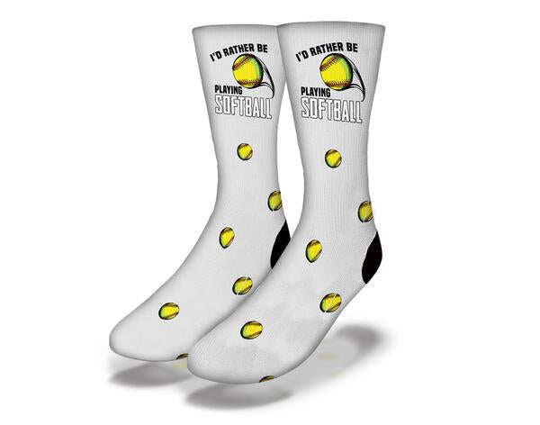 Grey cotton shirt with 'I'd Rather Be Playing Softball' printed in bold letters, perfect for softball enthusiasts.