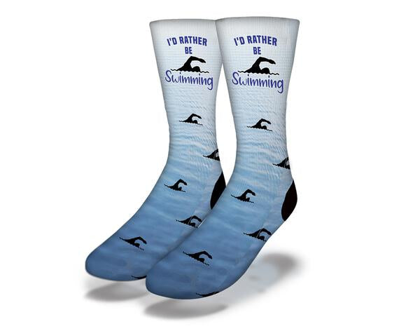 A stylish water-themed product featuring the phrase 'I'd Rather Be Swimming', perfect for swimming enthusiasts.