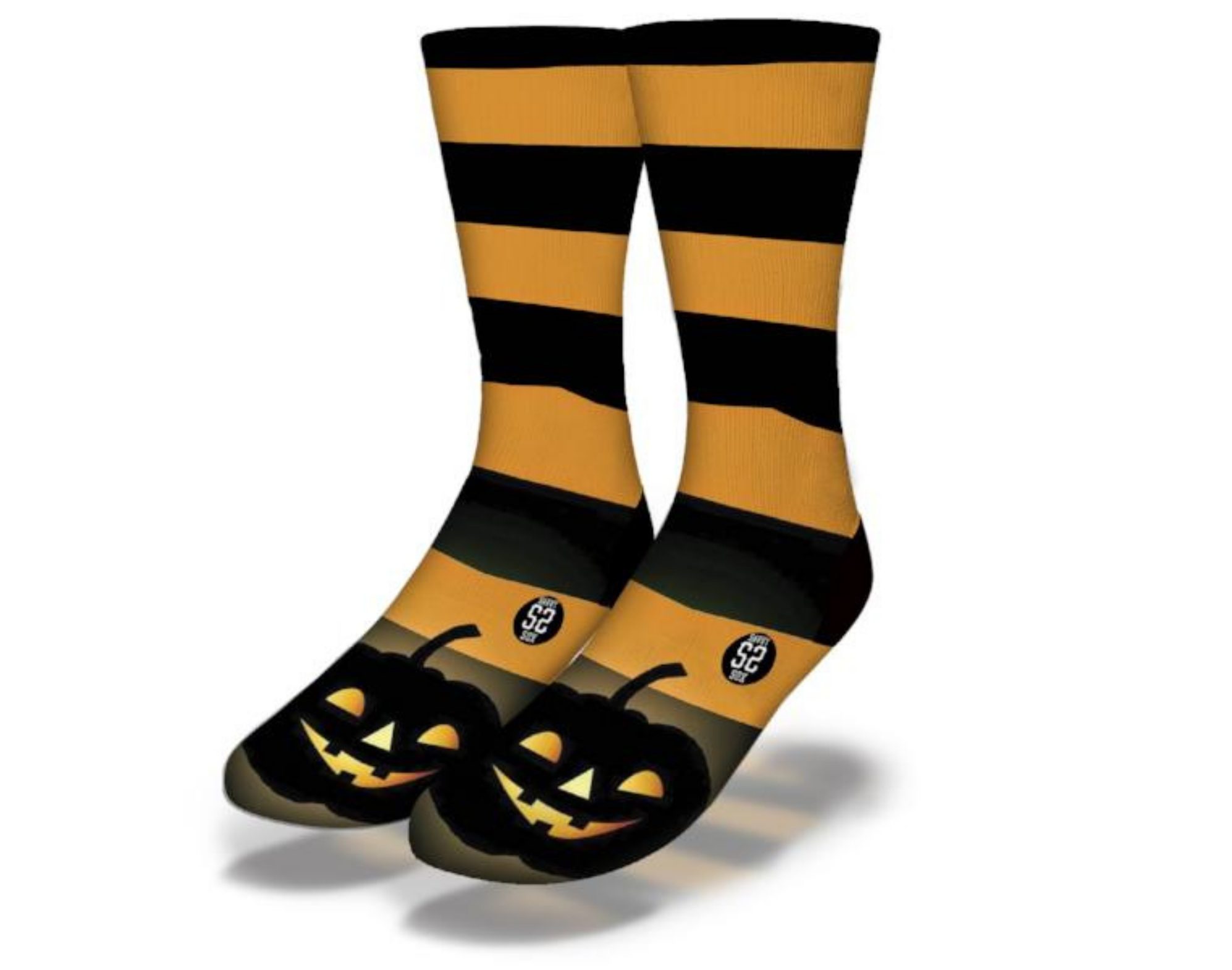 JACK-O-LANTERN JAIL striped Halloween socks featuring a playful design perfect for spooky celebrations.
