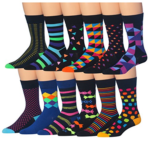 A colorful assortment of James Fiallo men's crew socks featuring funny face designs and stripes, showcasing vibrant patterns.